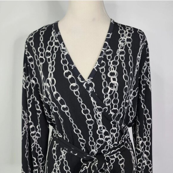 NWT Banana Republic Black & White Chain Stretch Wrap Dress XS - Picture 5 of 9